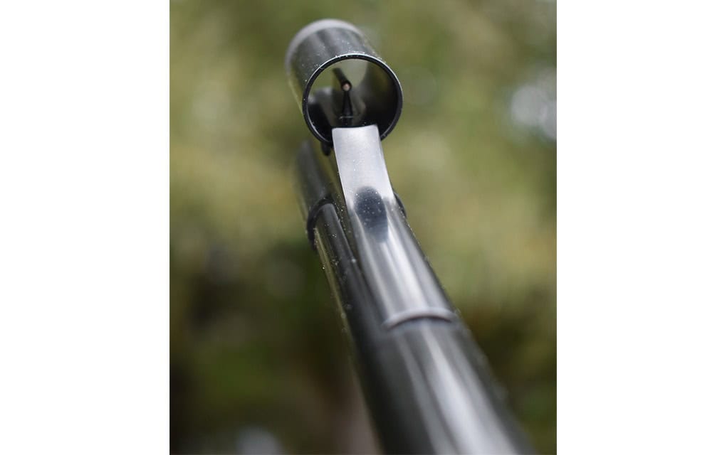 The banded ramp front sight matches up with the express rear sight mounted on a quarter rib.
